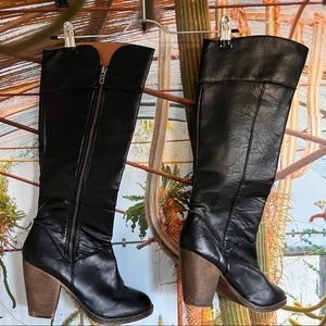 LONDON REBEL Tall Black Zip Up Vegan Leather Boots